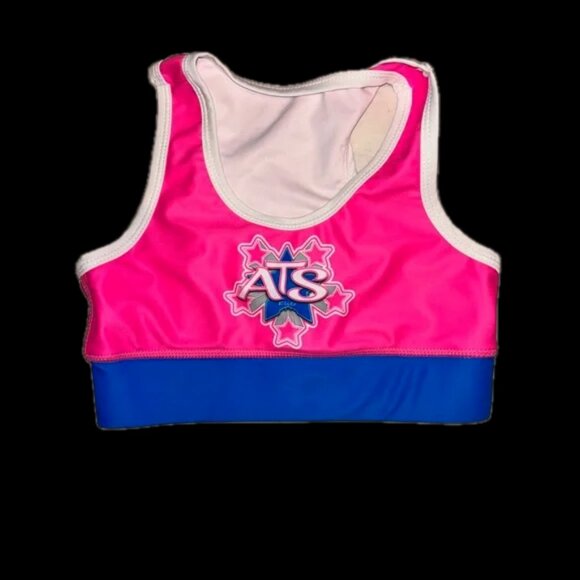 Vibrant Pink and Blue Racerback Tank Top gymnastics sports bra - Picture 6 of 7
